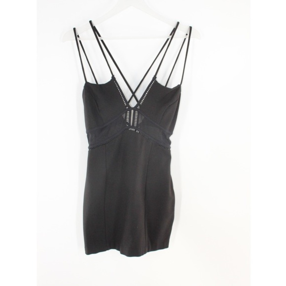 Free‎ People Mini Dress Multi-Strap Crochet Mesh Detail Small Black